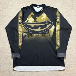 JT Racing Paintball Jersey Vtg Mens XL Black Camo Long Sleeve V Neck USA Mesh